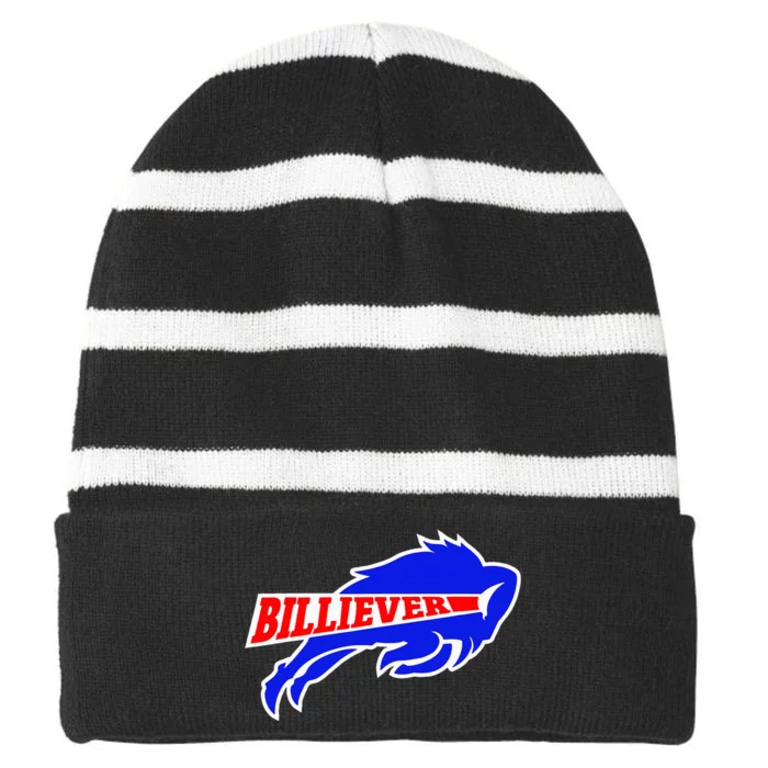 Western Ny Pride Blue And Red Buffalo Striped Beanie with Solid Band