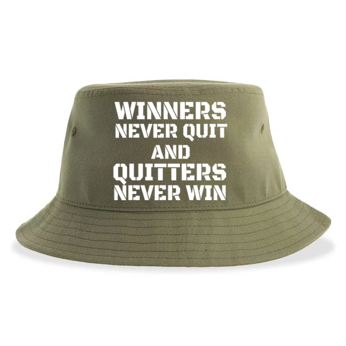 Winners Never Quit And Quitters Never Win Sustainable Bucket Hat