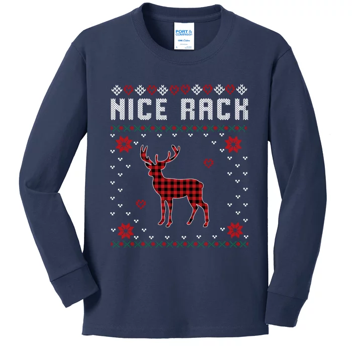 Women Nice Rack Well Hung Ugly Sweater Fun Couples Christmas Kids Long Sleeve Shirt