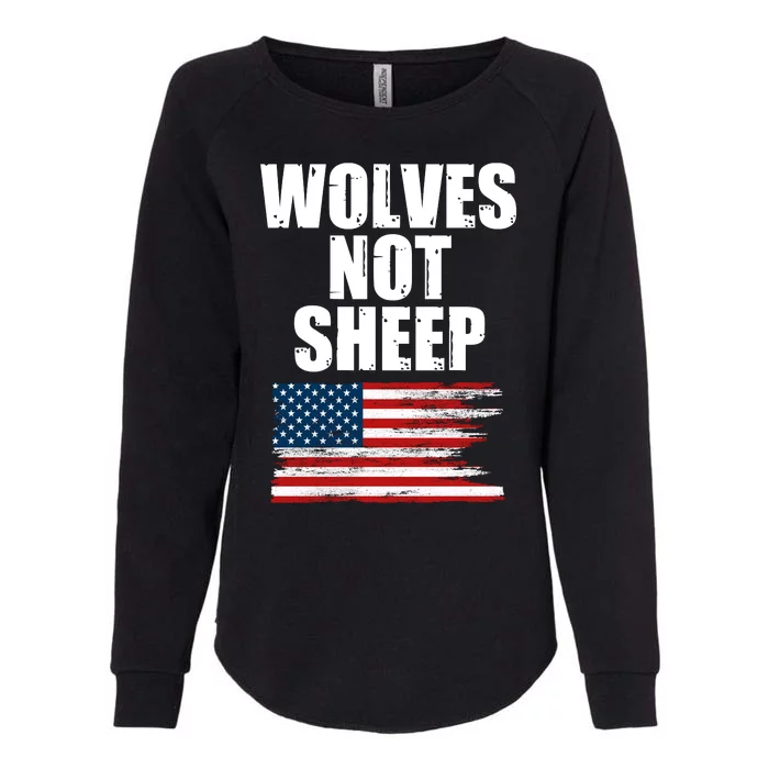 Wolves Not Sheep Distressed American USA Flag Womens California Wash Sweatshirt