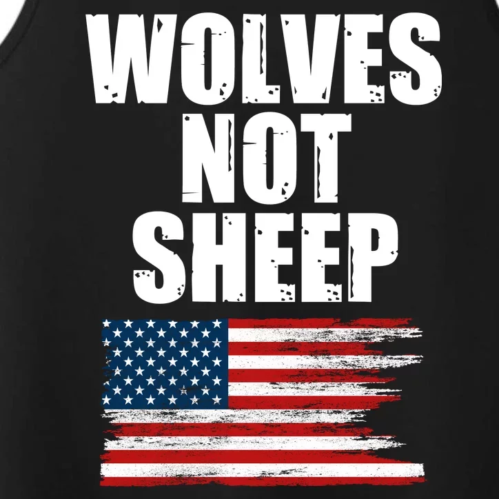 Wolves Not Sheep Distressed American USA Flag Performance Tank