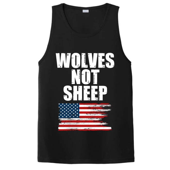 Wolves Not Sheep Distressed American USA Flag Performance Tank