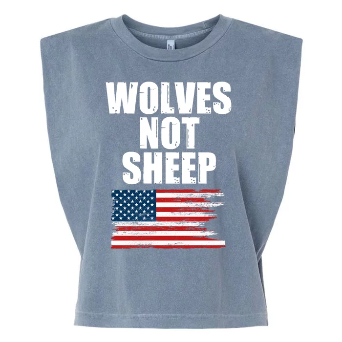 Wolves Not Sheep Distressed American USA Flag Garment-Dyed Women's Muscle Tee