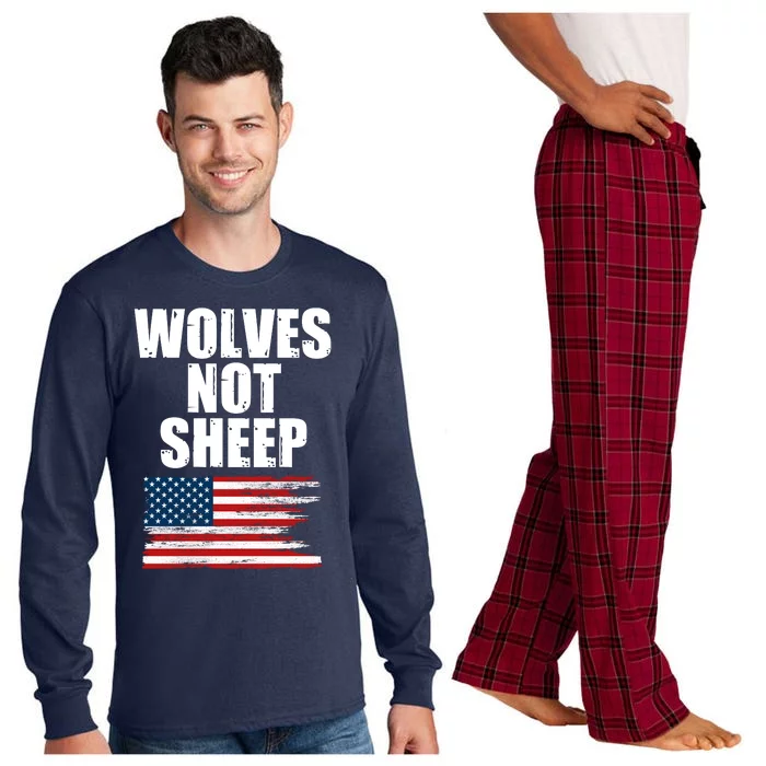 Wolves Not Sheep Distressed American USA Flag Long Sleeve Pajama Set