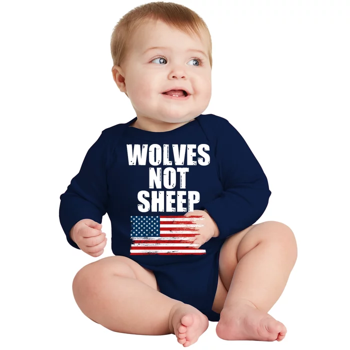 Wolves Not Sheep Distressed American USA Flag Baby Long Sleeve Bodysuit