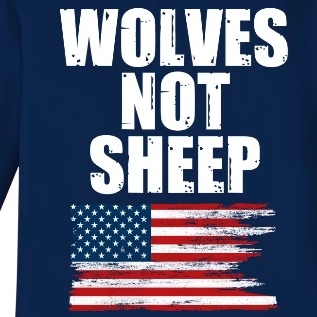 Wolves Not Sheep Distressed American USA Flag Baby Long Sleeve Bodysuit