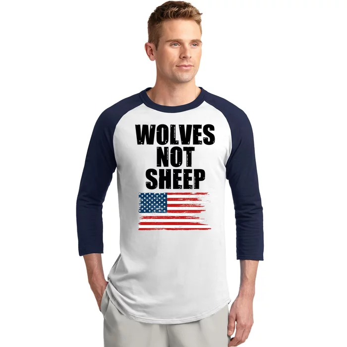 Wolves Not Sheep Distressed American USA Flag Baseball Sleeve Shirt