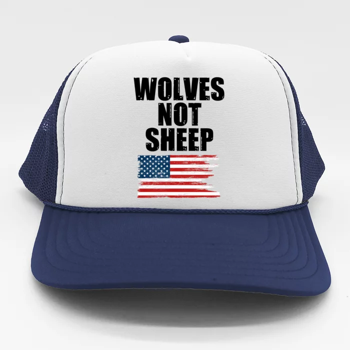 Wolves Not Sheep Distressed American USA Flag Trucker Hat