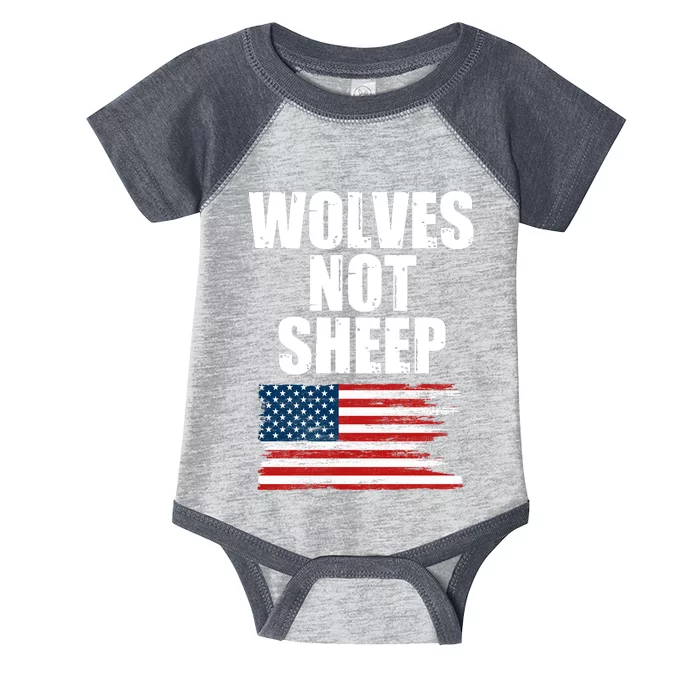 Wolves Not Sheep Distressed American USA Flag Infant Baby Jersey Bodysuit