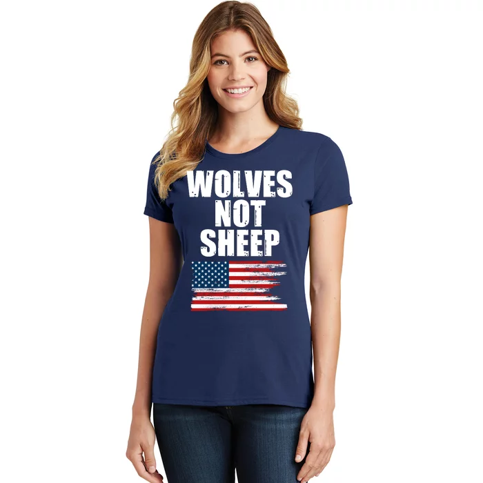 Wolves Not Sheep Distressed American USA Flag Women's T-Shirt