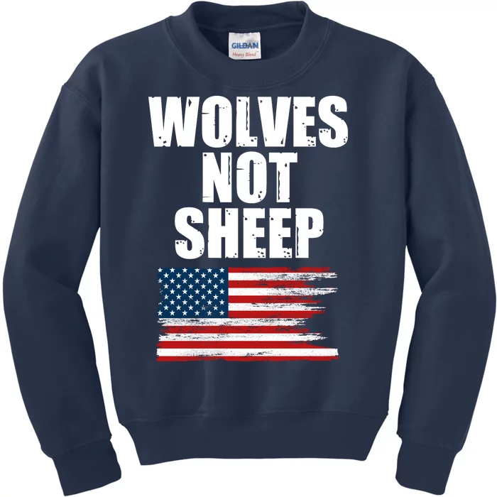 Wolves Not Sheep Distressed American USA Flag Kids Sweatshirt