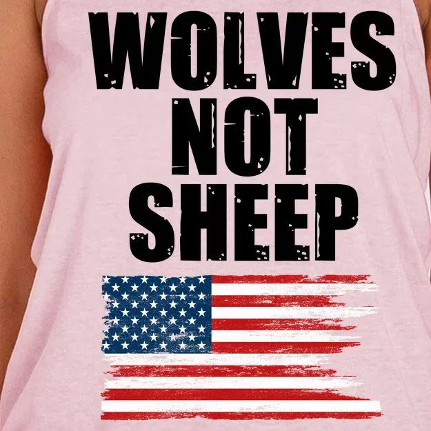 Wolves Not Sheep Distressed American USA Flag Women's Knotted Racerback Tank