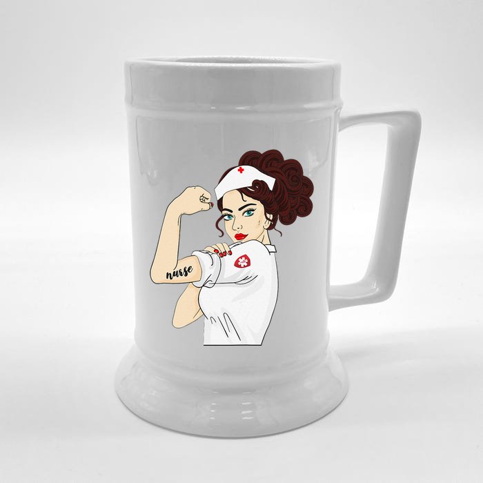 Womens Nurse Strong Woman Warrior Love Nursing Front & Back Beer Stein