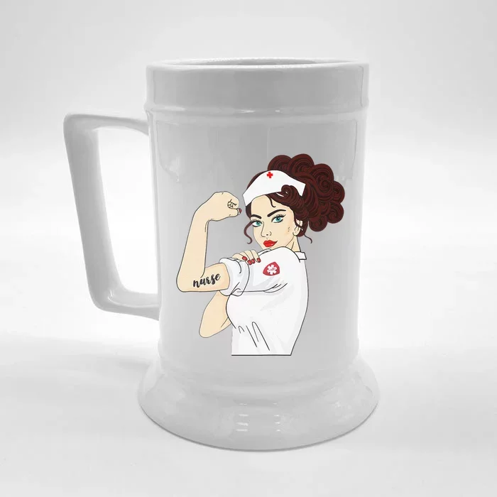 Womens Nurse Strong Woman Warrior Love Nursing Front & Back Beer Stein