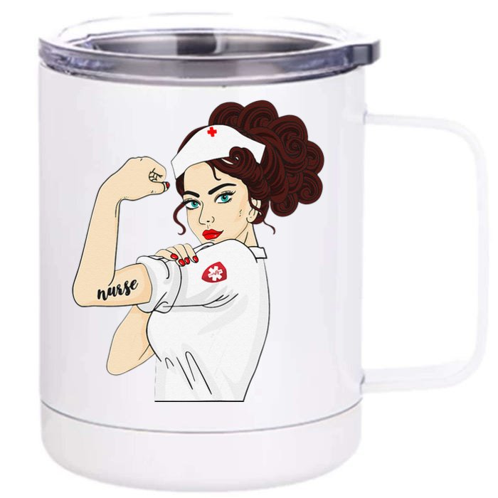 Womens Nurse Strong Woman Warrior Love Nursing Front & Back 12oz Stainless Steel Tumbler Cup