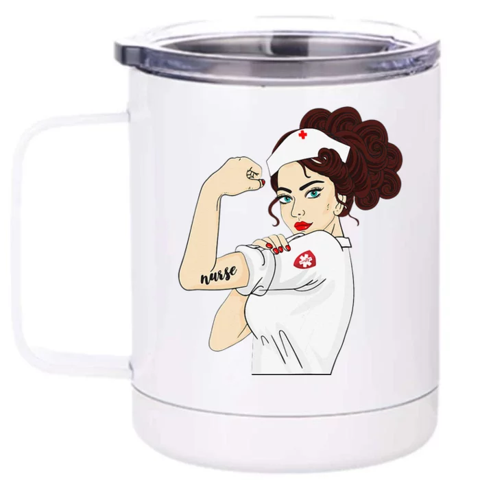 Womens Nurse Strong Woman Warrior Love Nursing Front & Back 12oz Stainless Steel Tumbler Cup