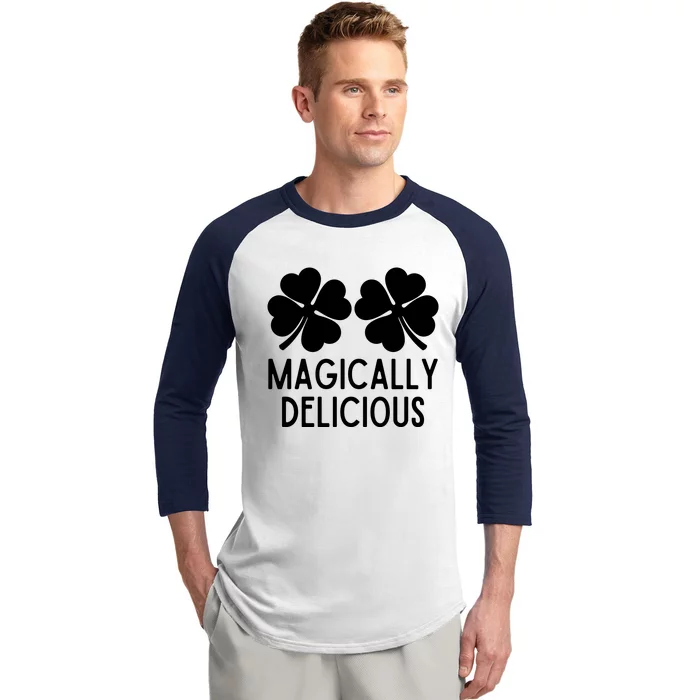 Womens Naughty Shamrocks Magically Delicious St Patricks Day Women Baseball Sleeve Shirt