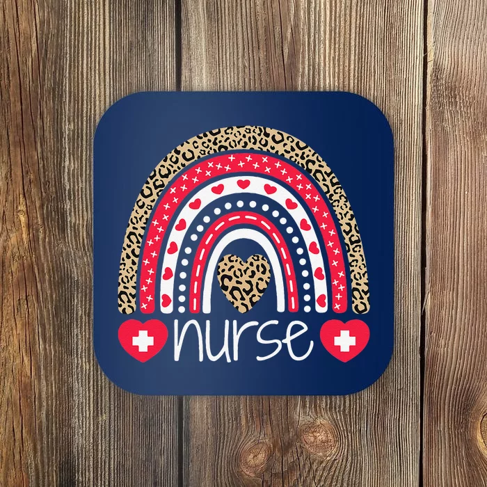 Women Nurse Tee Nurses Week Rainbow Leopard School Nurse Day Coaster