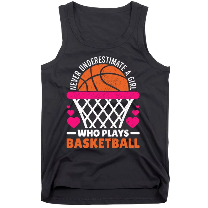 Wo Never Underestimate A Girl Who Plays Basketball Lover Tank Top