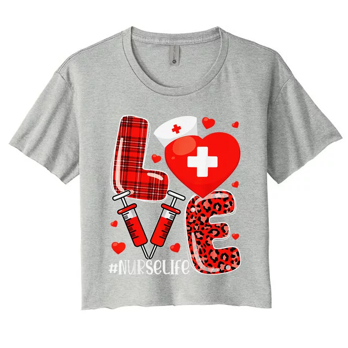 Women Nurses Valentines Day Gifts Hearts Stethoscope Cute Women's Crop Top Tee