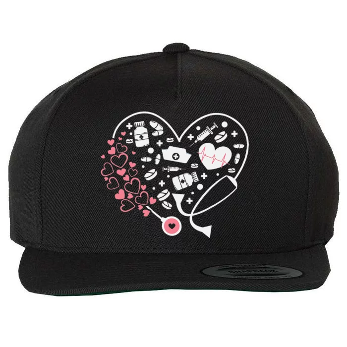 Women Nurses Valentines Day Gifts Hearts Stethoscope Funny Wool Snapback Cap