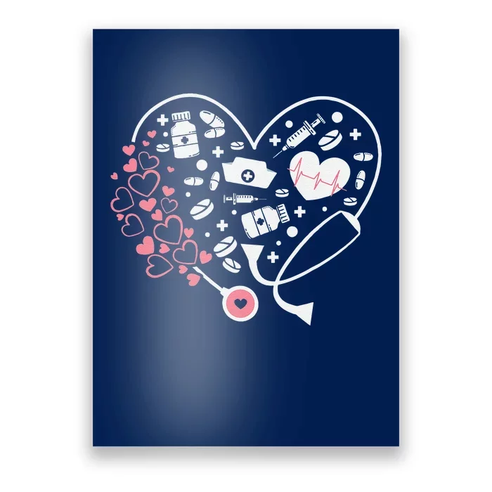 Women Nurses Valentines Day Gifts Hearts Stethoscope Funny Poster