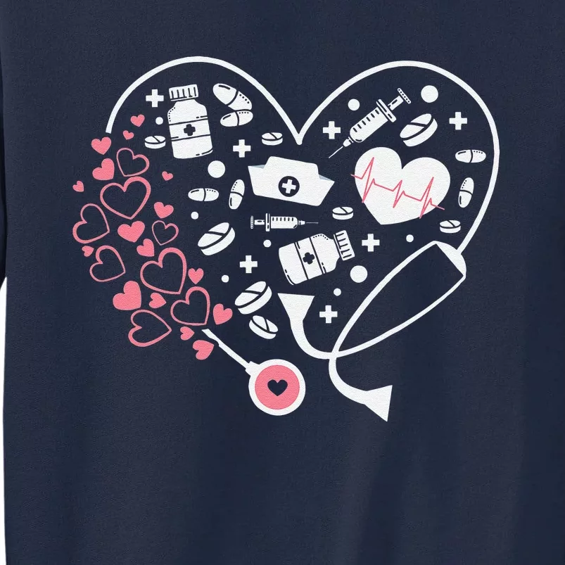 Women Nurses Valentines Day Gifts Hearts Stethoscope Funny Tall Sweatshirt