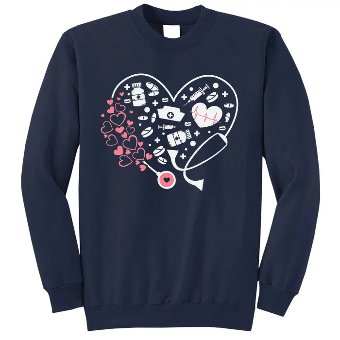 Women Nurses Valentines Day Gifts Hearts Stethoscope Funny Tall Sweatshirt