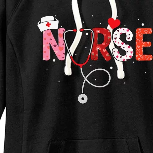 Women Nurses Valentines Day Gifts Hearts Stethoscope Women's Fleece Hoodie