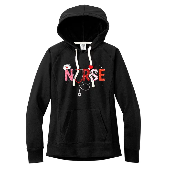 Women Nurses Valentines Day Gifts Hearts Stethoscope Women's Fleece Hoodie