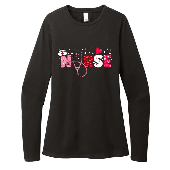 Wo Nurses Valentines Day Gifts Hearts Stethoscope Womens CVC Long Sleeve Shirt