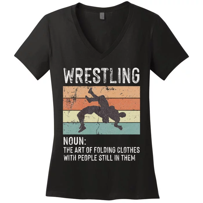 Wrestling Noun Wrestler Definition Folding Clothes Wrestle Women's V-Neck T-Shirt