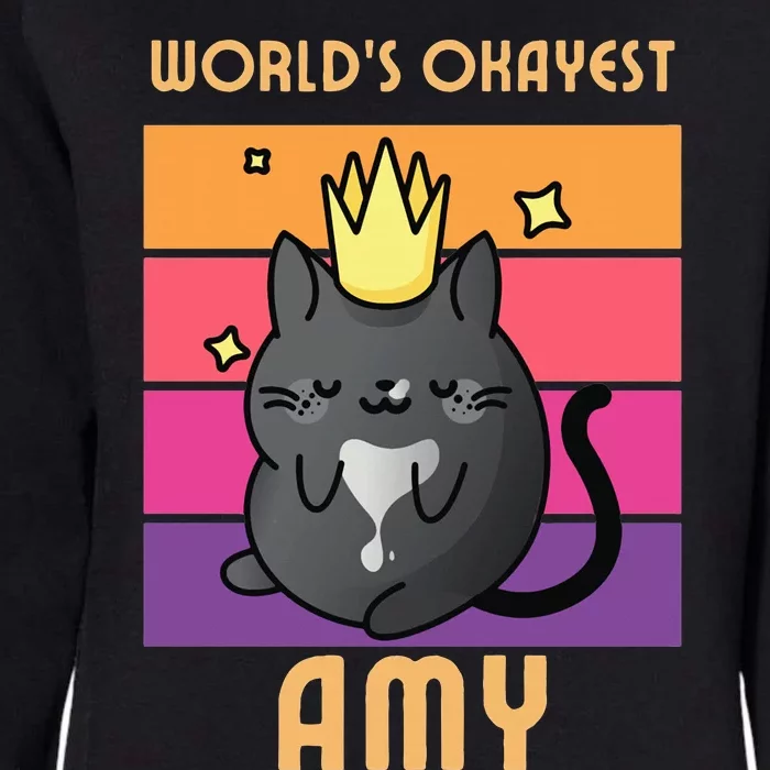 World's Okayest Amy  Funny Personalised Name  Cat Lover Womens California Wash Sweatshirt