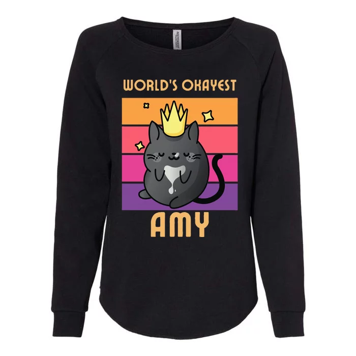 World's Okayest Amy  Funny Personalised Name  Cat Lover Womens California Wash Sweatshirt