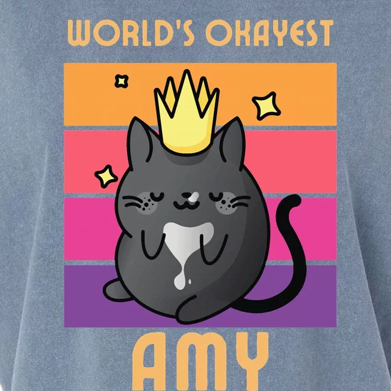 World's Okayest Amy  Funny Personalised Name  Cat Lover Garment-Dyed Women's Muscle Tee