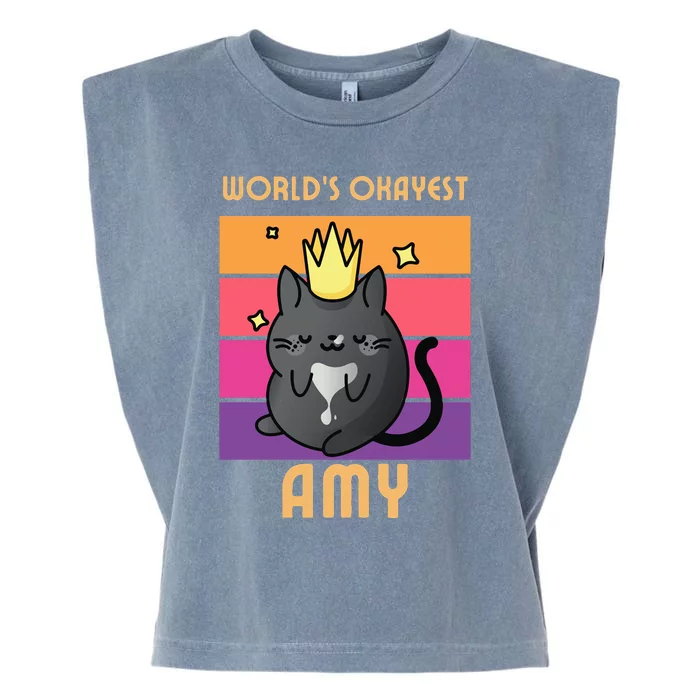 World's Okayest Amy  Funny Personalised Name  Cat Lover Garment-Dyed Women's Muscle Tee