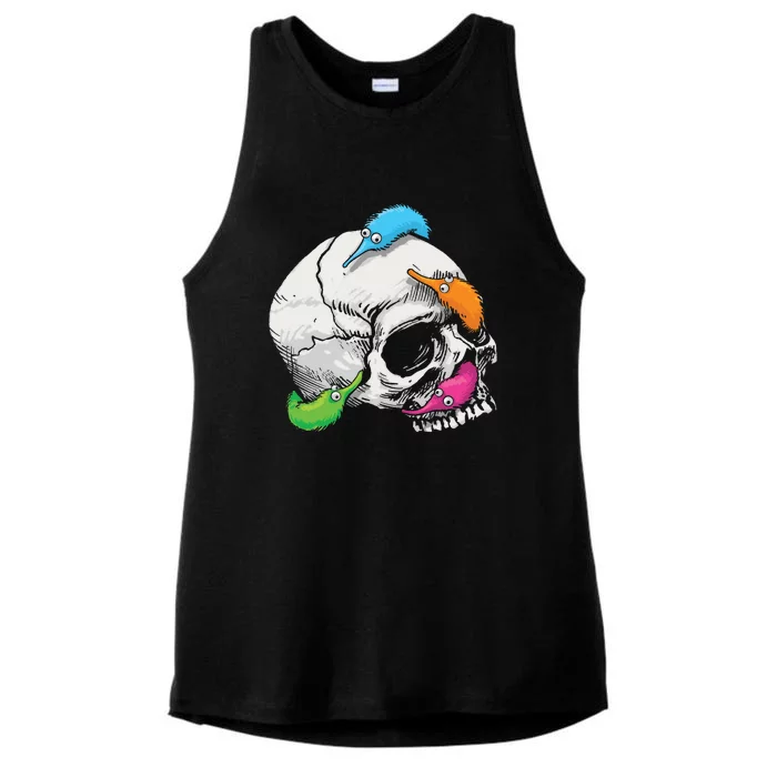 Worms On A String On A Skull Ladies Tri-Blend Wicking Tank