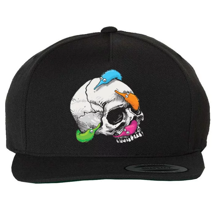 Worms On A String On A Skull Wool Snapback Cap