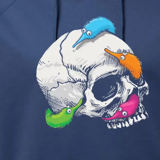 Worms On A String On A Skull Performance Fleece Hoodie