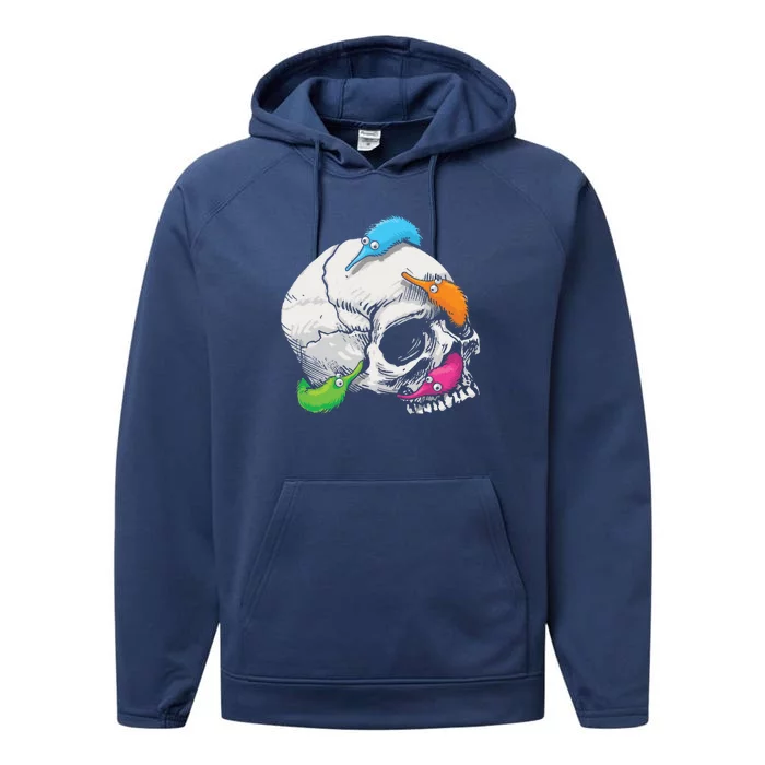 Worms On A String On A Skull Performance Fleece Hoodie