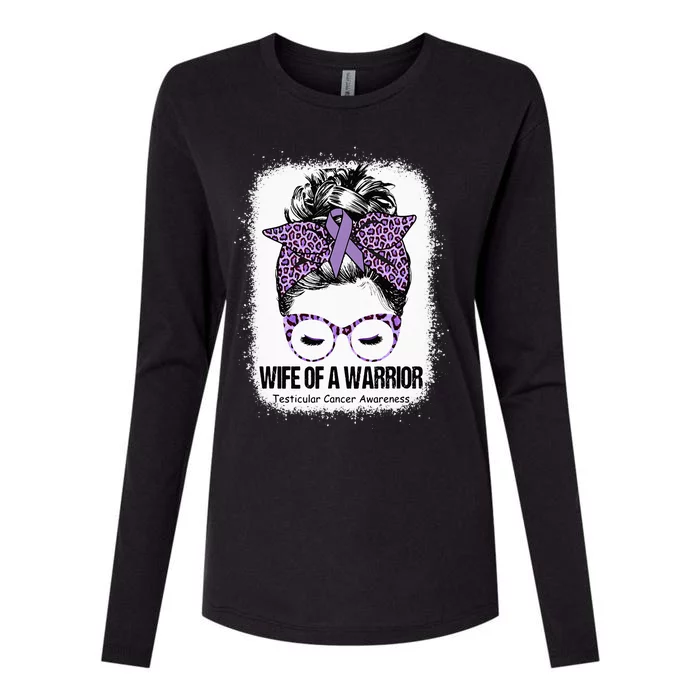 Wife Of A Warrior Purple Ribbon Testicular Cancer Awareness Womens Cotton Relaxed Long Sleeve T-Shirt