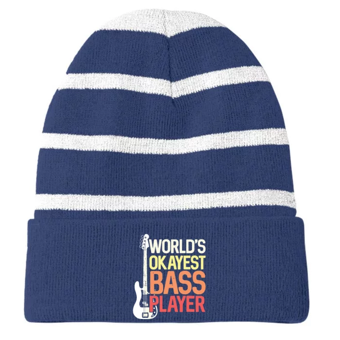 Worlds Okayest Bass Player Bassists Musician Striped Beanie with Solid Band