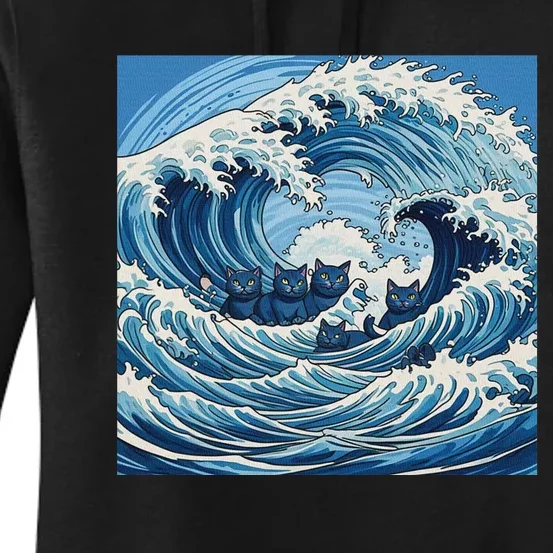 Wave Of Blue Cats Women's Pullover Hoodie