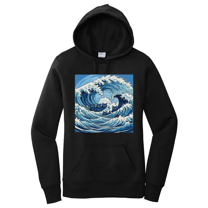 Wave Of Blue Cats Women's Pullover Hoodie