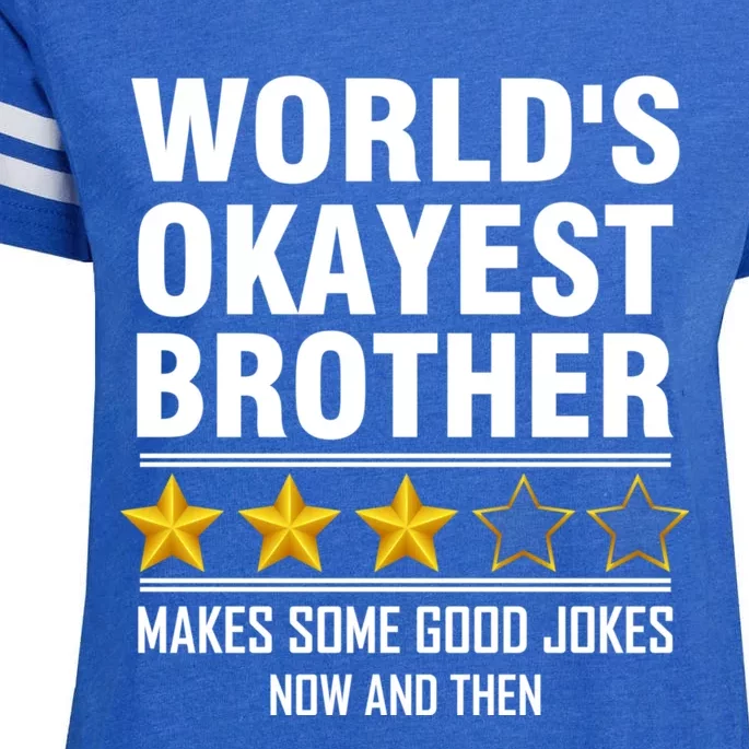 World Okayest Brother Three Stars Review Makes Good Jokes Enza Ladies Jersey Football T-Shirt