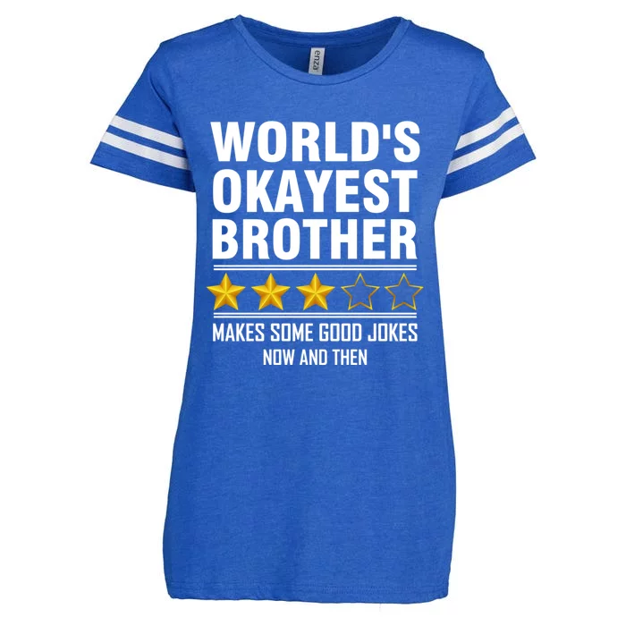 World Okayest Brother Three Stars Review Makes Good Jokes Enza Ladies Jersey Football T-Shirt