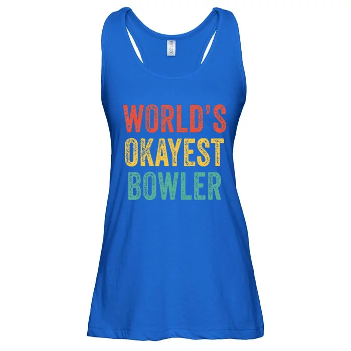 World's Okayest Bowler Funny Bowling Lover Vintage Retro Ladies Essential Flowy Tank