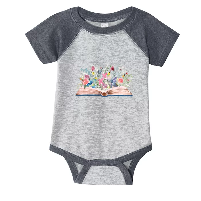 Watercolor Open Book With Florals Infant Baby Jersey Bodysuit