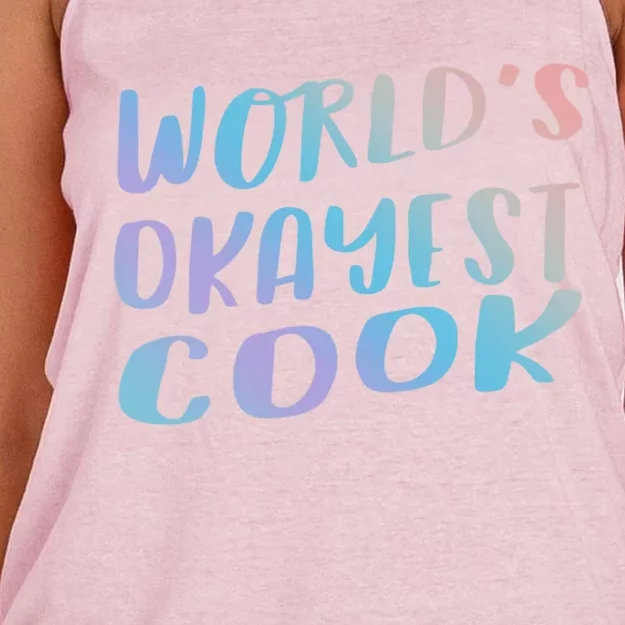 Worlds Okayest Cook Funny Kitchen Chef Gift Women's Knotted Racerback Tank