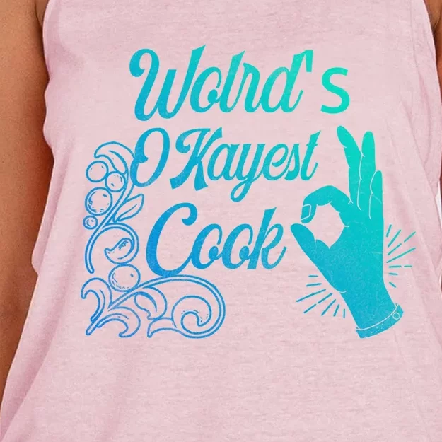 Worlds Okayest Cook Funny Sarcastic Gift For Chefs Gift Women's Knotted Racerback Tank